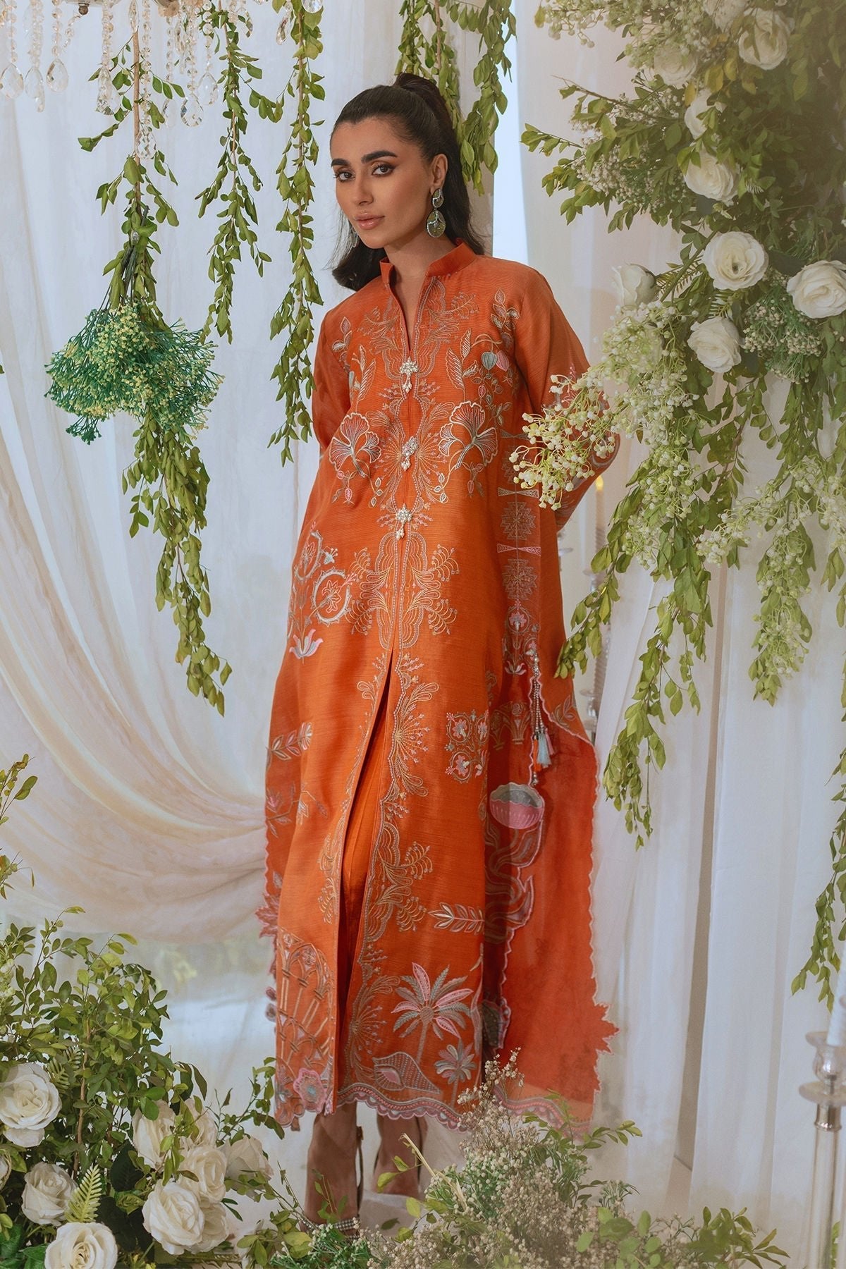 Annus Abrar | Lumi Eid Edit | Mia-Brand:Annus Abrar-Type:Ladies Clothes-Rust-Stripped Organza-House of Maryam- Buy in UK, USA