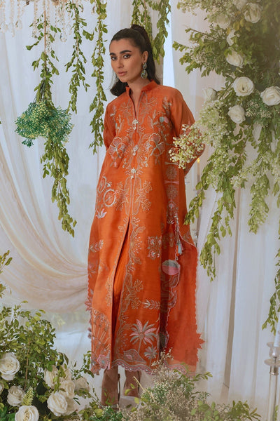 Annus Abrar | Lumi Eid Edit | Mia-Brand:Annus Abrar-Type:Ladies Clothes-Rust-Stripped Organza-House of Maryam- Buy in UK, USA
