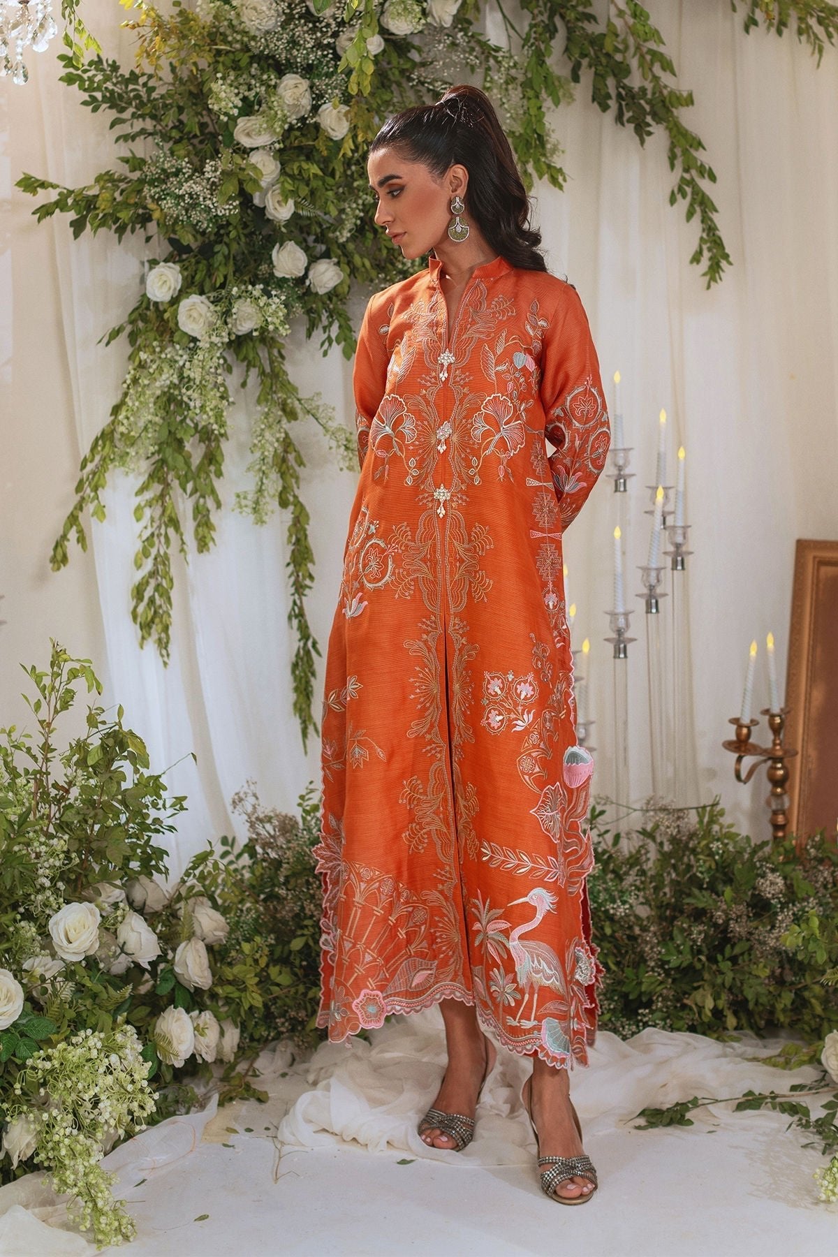 Annus Abrar | Lumi Eid Edit | Mia-Brand:Annus Abrar-Type:Ladies Clothes-Rust-Stripped Organza-House of Maryam- Buy in UK, USA