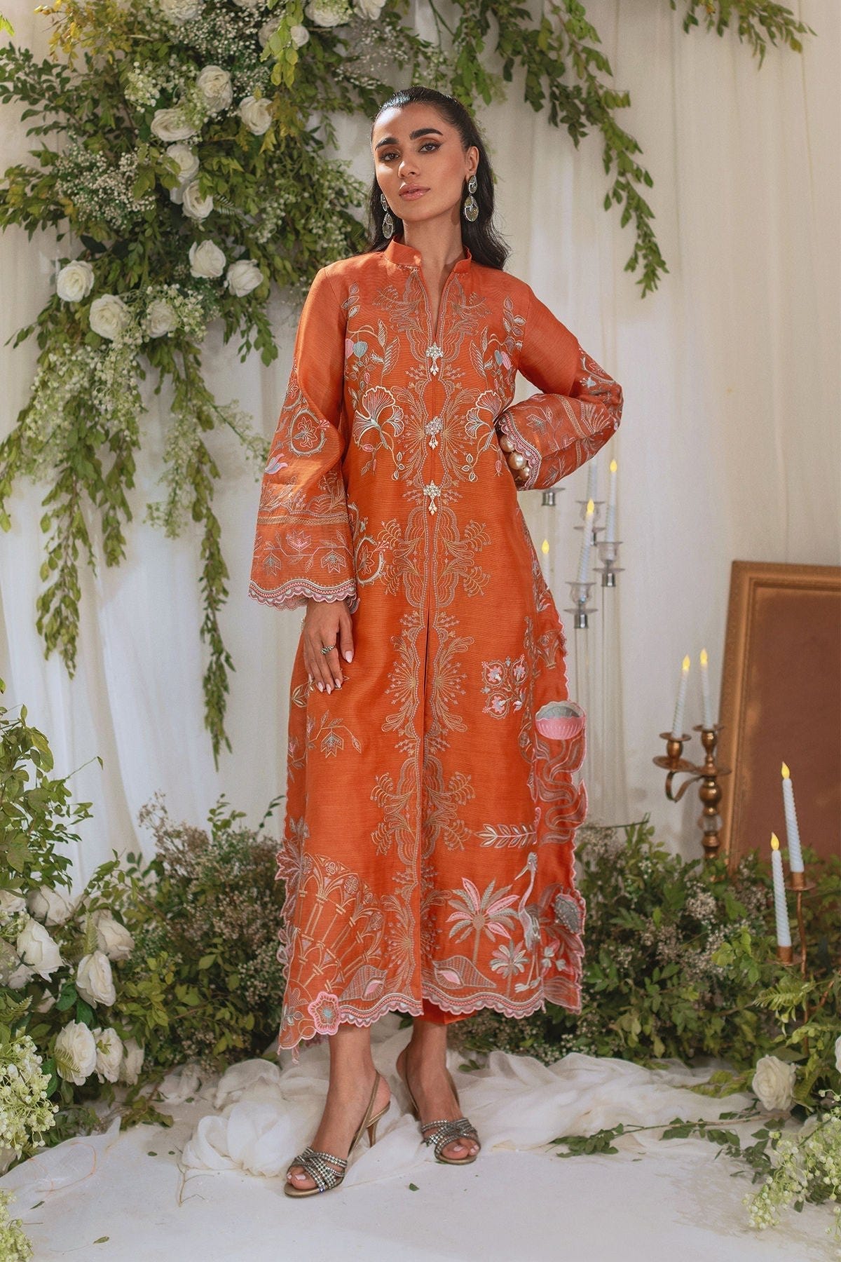 Annus Abrar | Lumi Eid Edit | Mia-Brand:Annus Abrar-Type:Ladies Clothes-Rust-Stripped Organza-House of Maryam- Buy in UK, USA