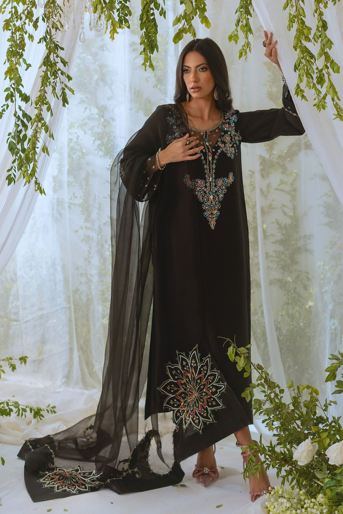 Annus Abrar | Lumi Eid Edit | Neda-Brand:Annus Abrar-Type:Ladies Clothes-Black-Silk Net-House of Maryam- Buy in UK, USA