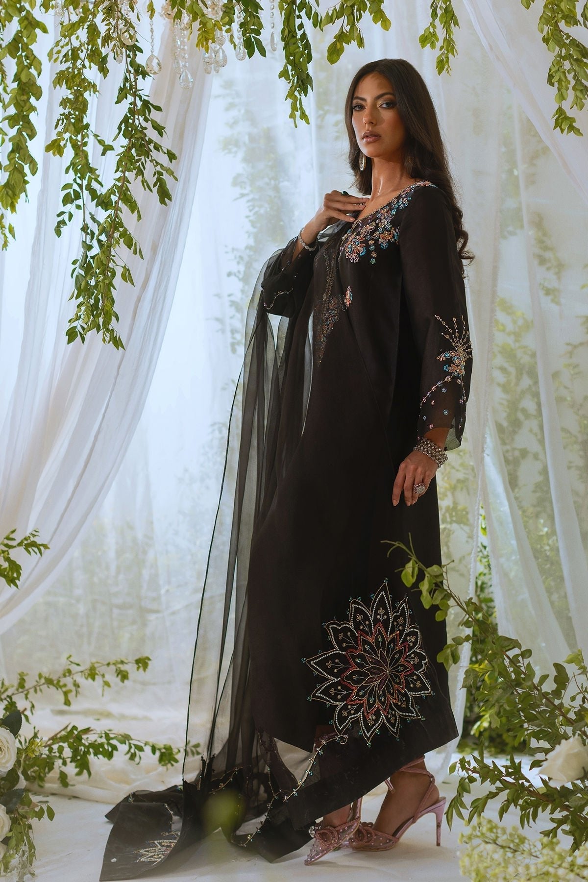 Annus Abrar | Lumi Eid Edit | Neda-Brand:Annus Abrar-Type:Ladies Clothes-Black-Silk Net-House of Maryam- Buy in UK, USA