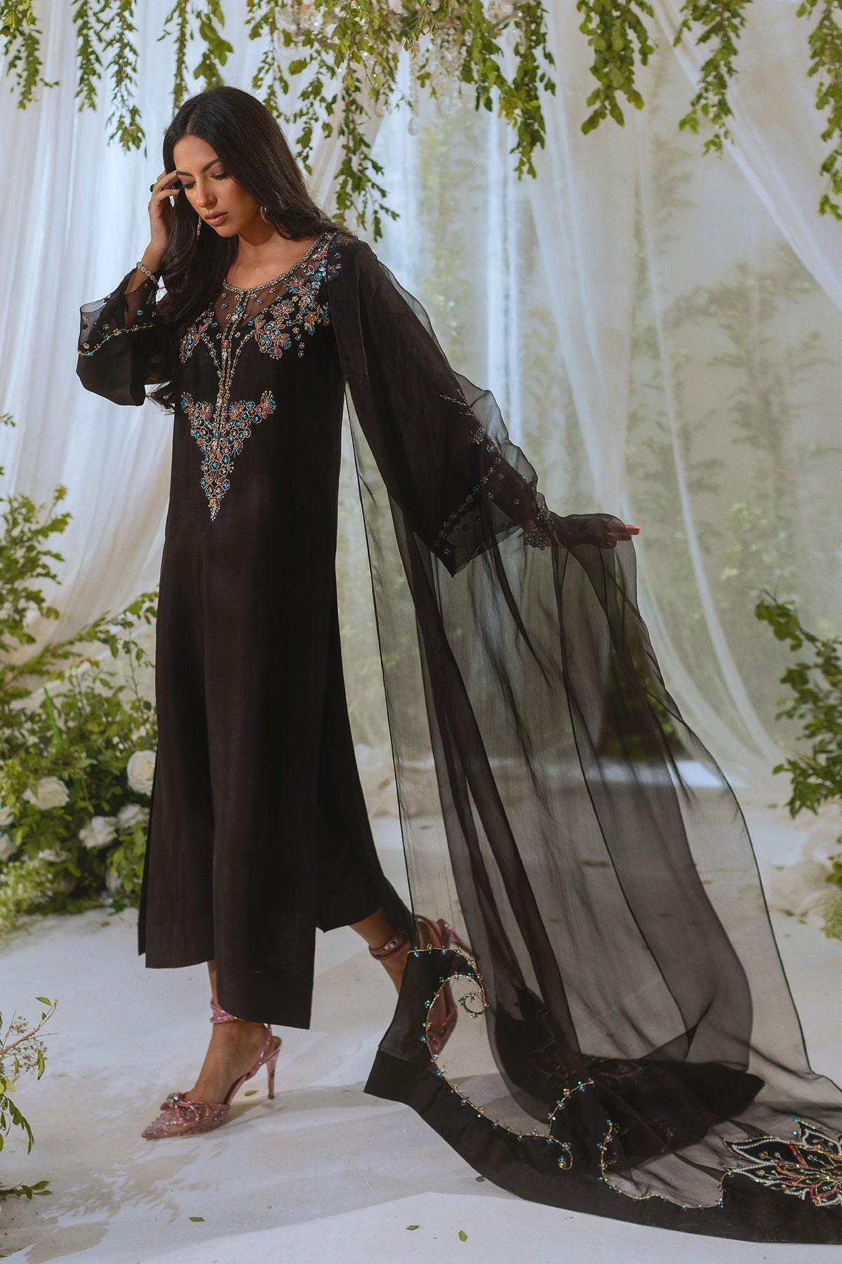 Annus Abrar | Lumi Eid Edit | Neda-Brand:Annus Abrar-Type:Ladies Clothes-Black-Silk Net-House of Maryam- Buy in UK, USA