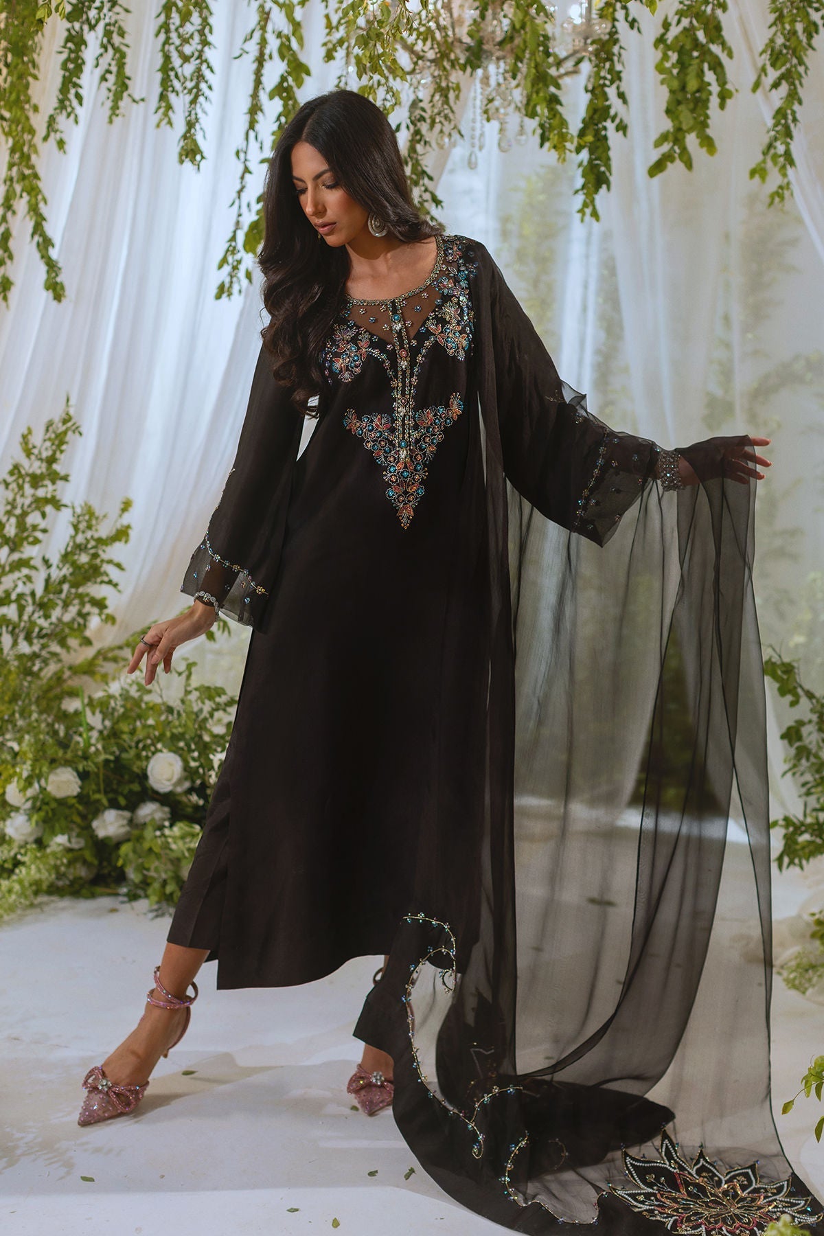 Annus Abrar | Lumi Eid Edit | Neda-Brand:Annus Abrar-Type:Ladies Clothes-Black-Silk Net-House of Maryam- Buy in UK, USA