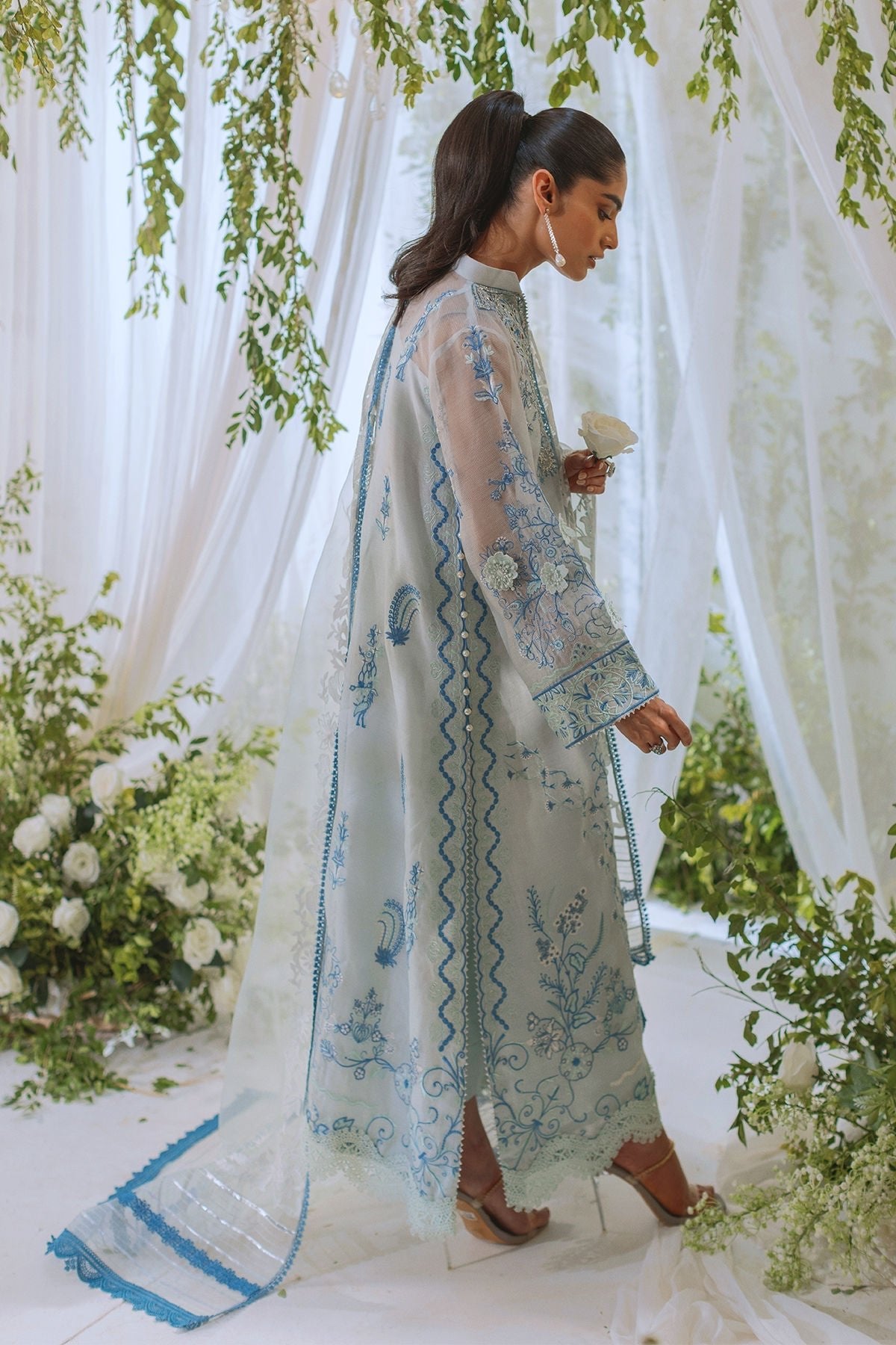 Annus Abrar | Lumi Eid Edit | Rihaam-Brand:Annus Abrar-Type:Ladies Clothes-Ice Blue-Stripped Organza-House of Maryam- Buy in UK, USA