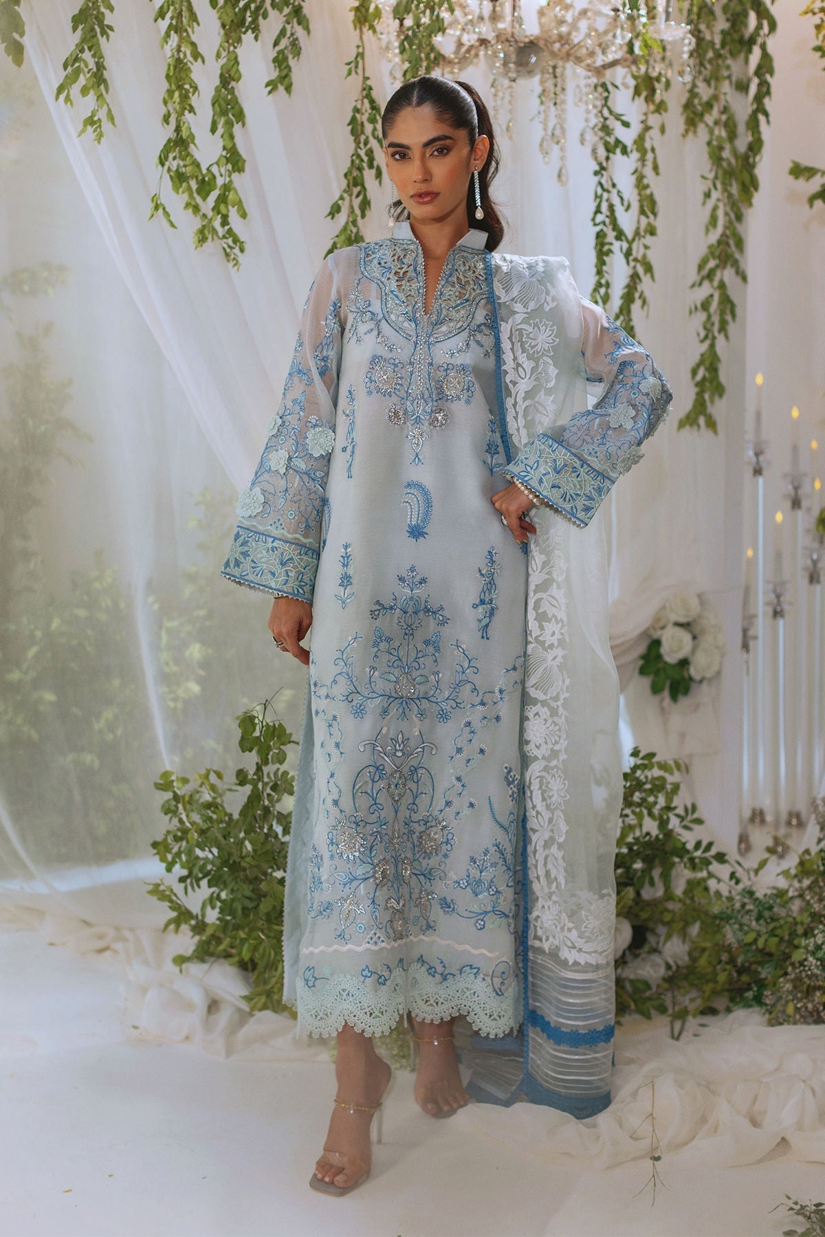 Annus Abrar | Lumi Eid Edit | Rihaam-Brand:Annus Abrar-Type:Ladies Clothes-Ice Blue-Stripped Organza-House of Maryam- Buy in UK, USA