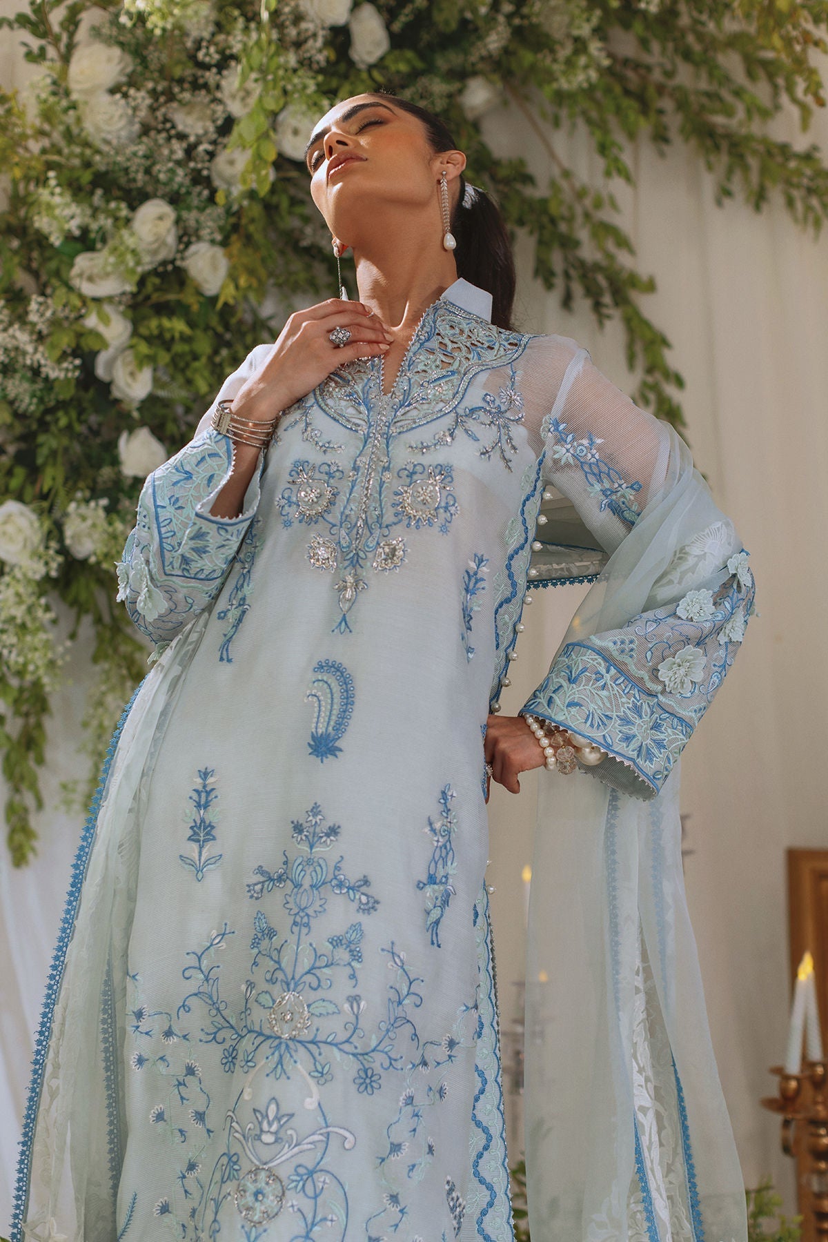 Annus Abrar | Lumi Eid Edit | Rihaam-Brand:Annus Abrar-Type:Ladies Clothes-Ice Blue-Stripped Organza-House of Maryam- Buy in UK, USA