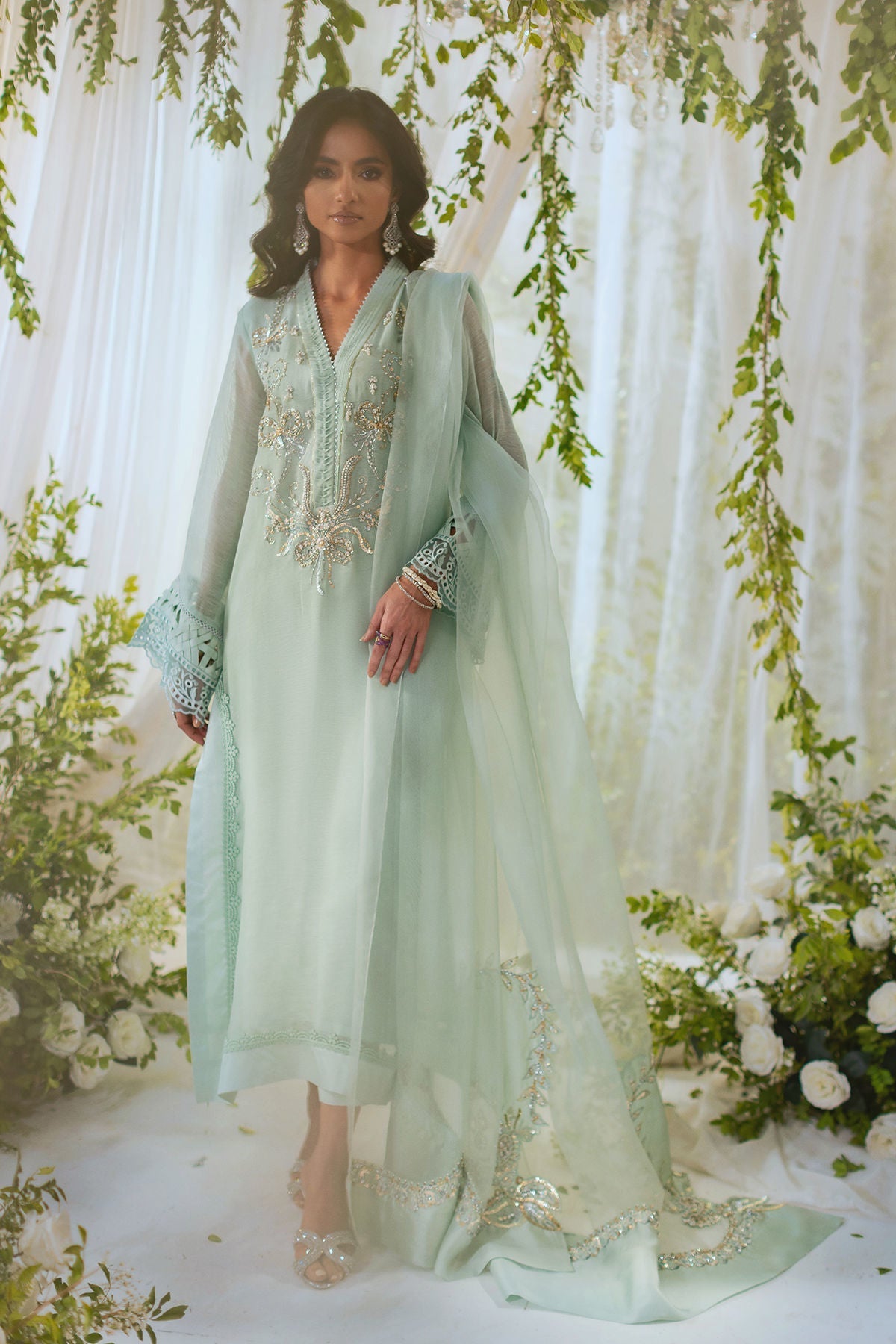 Annus Abrar | Lumi Eid Edit | Safa-Brand:Annus Abrar-Type:Ladies Clothes-Mint-Silk Net-House of Maryam- Buy in UK, USA
