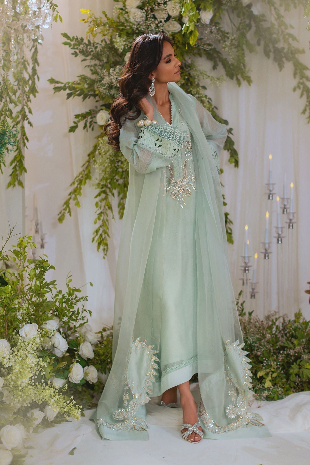 Annus Abrar | Lumi Eid Edit | Safa-Brand:Annus Abrar-Type:Ladies Clothes-Mint-Silk Net-House of Maryam- Buy in UK, USA