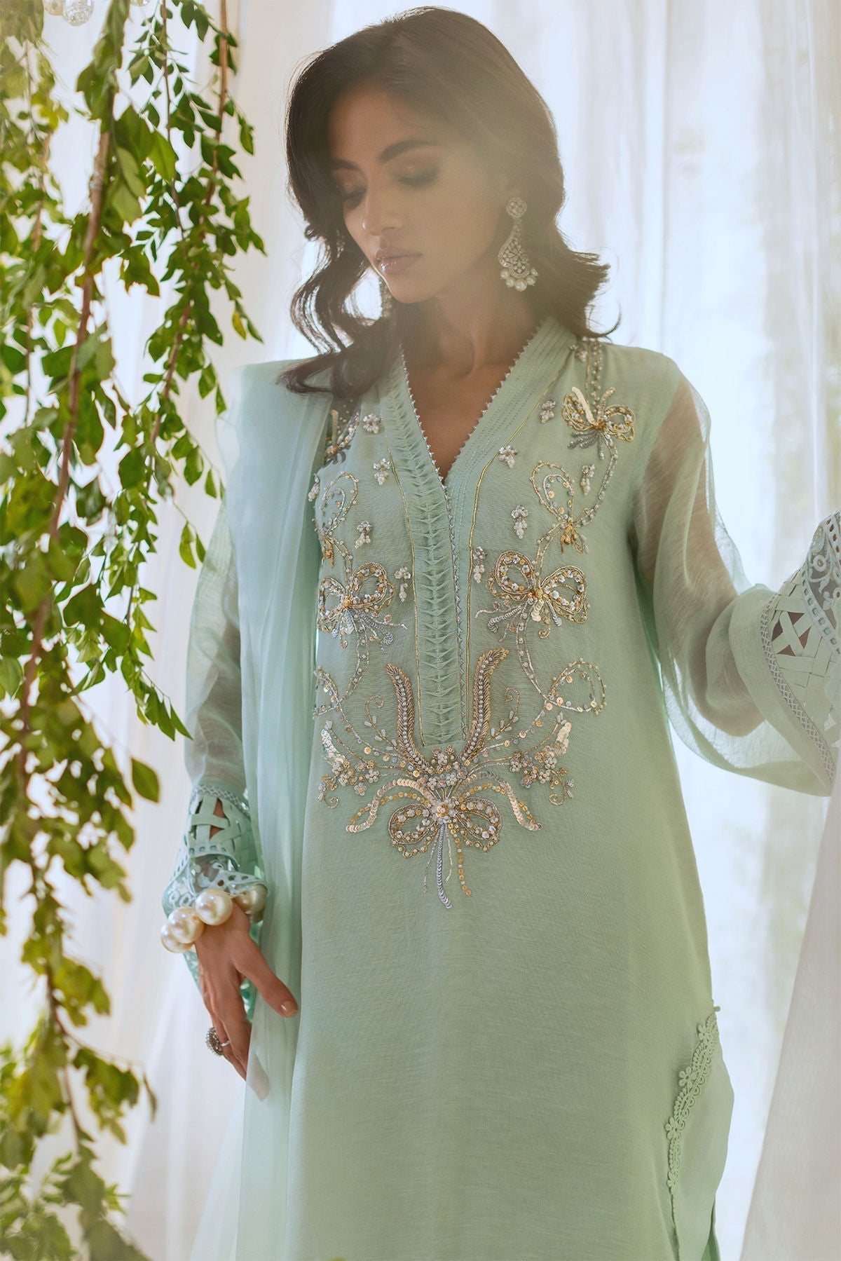 Annus Abrar | Lumi Eid Edit | Safa-Brand:Annus Abrar-Type:Ladies Clothes-Mint-Silk Net-House of Maryam- Buy in UK, USA