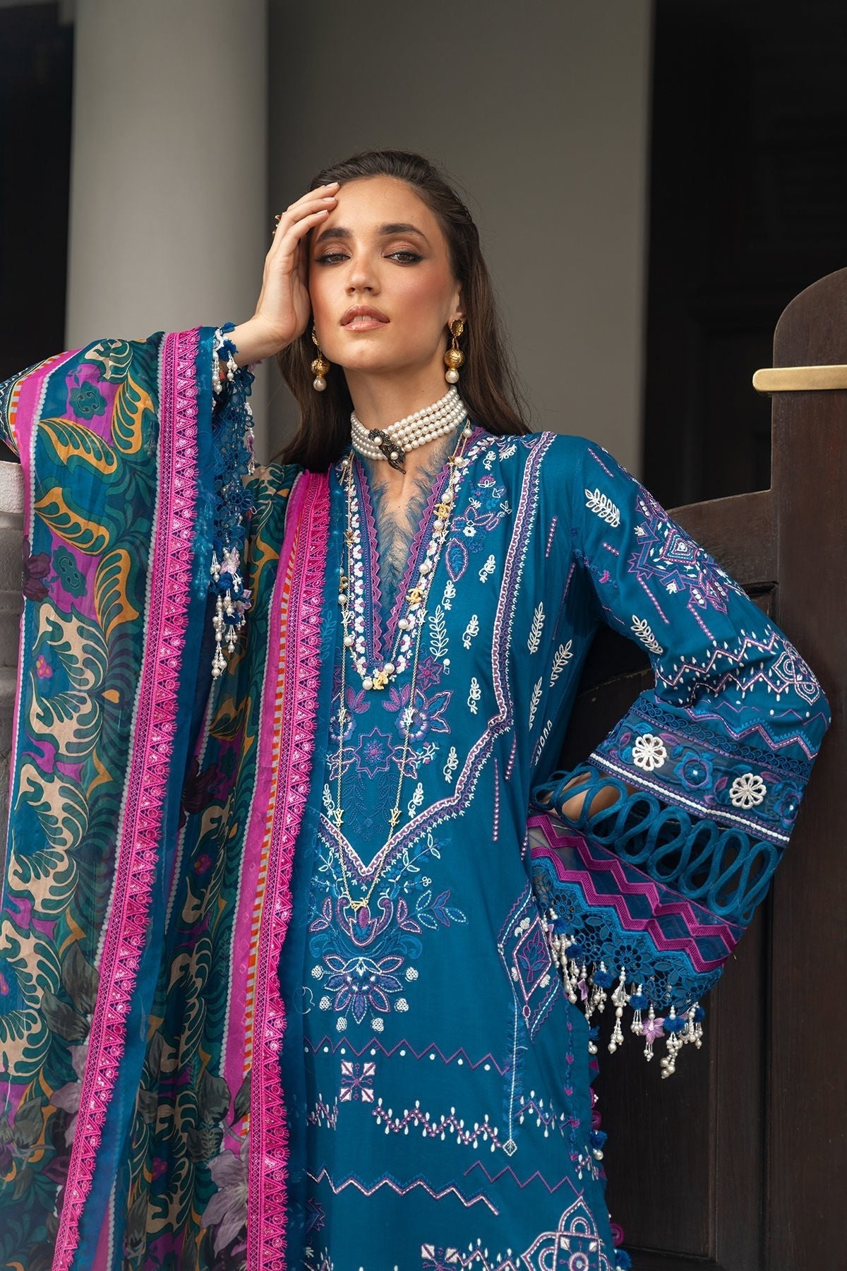 Annus Abrar | Neroli Luxury Lawn | Seraya-Brand:Annus Abrar-Type:Ladies Clothes-Teal Blue-Lawn-House of Maryam- Buy in UK, USA