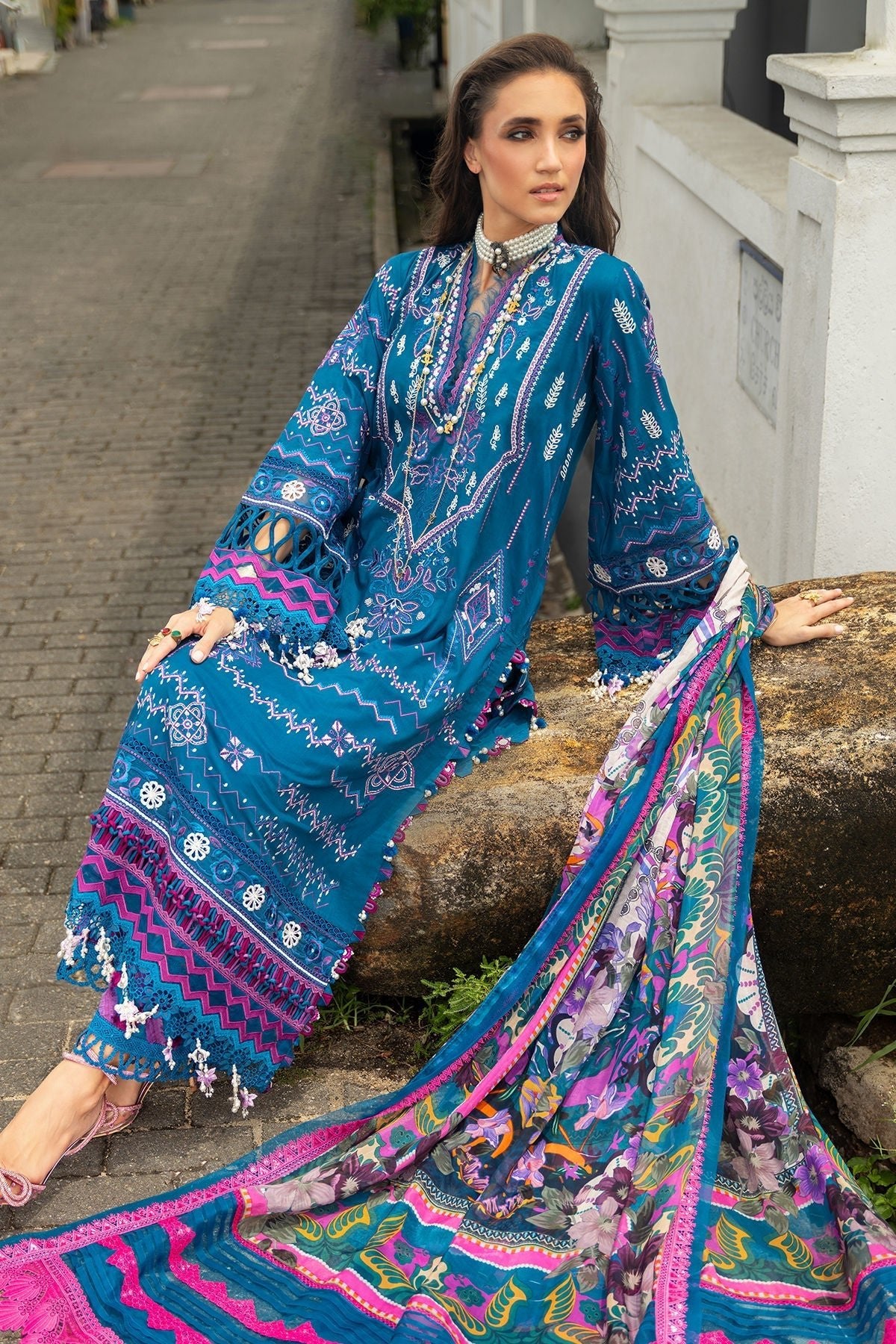 Annus Abrar | Neroli Luxury Lawn | Seraya-Brand:Annus Abrar-Type:Ladies Clothes-Teal Blue-Lawn-House of Maryam- Buy in UK, USA