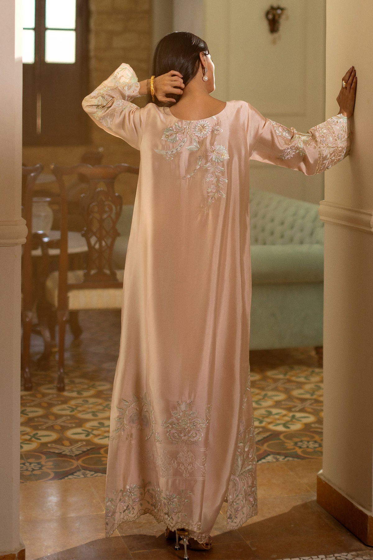 Annus Abrar | Zeh Eid Edit | Brisa Kaftan-Brand:Annus Abrar-Type:Ladies Clothes-Soft Peach-Sheesha Silk-House of Maryam- Buy in UK, USA