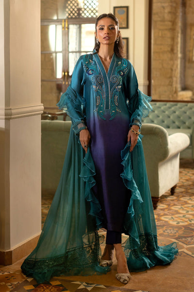 Annus Abrar | Zeh Eid Edit | Feyha-Brand:Annus Abrar-Type:Ladies Clothes-Teal Blue-Sheesha Silk-House of Maryam- Buy in UK, USA