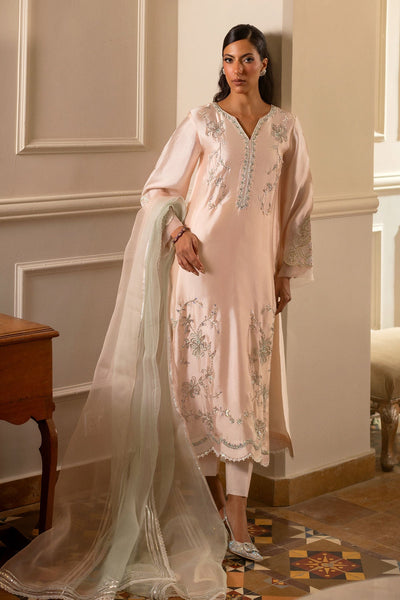 Annus Abrar | Zeh Eid Edit | Helma-Brand:Annus Abrar-Type:Ladies Clothes-Pale Peach-Sheesha Silk-House of Maryam- Buy in UK, USA