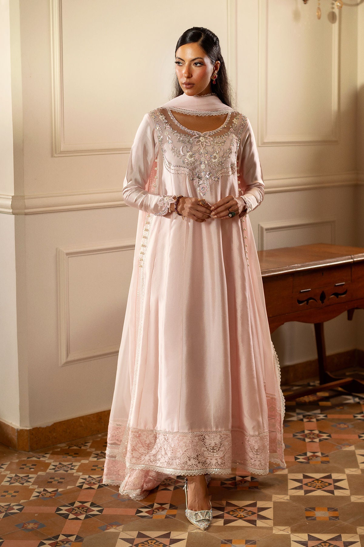 Annus Abrar | Zeh Eid Edit | Kesra-Brand:Annus Abrar-Type:Ladies Clothes-Light Peach Pink-Sheesha Silk-House of Maryam- Buy in UK, USA