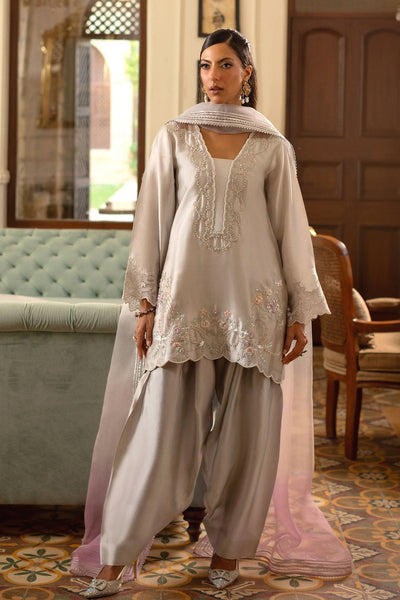 Annus Abrar | Zeh Eid Edit | Kiri-Brand:Annus Abrar-Type:Ladies Clothes-Silver Gray-Sheesha Silk-House of Maryam- Buy in UK, USA