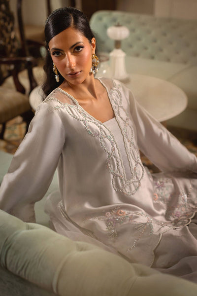 Annus Abrar | Zeh Eid Edit | Kiri-Brand:Annus Abrar-Type:Ladies Clothes-Silver Gray-Sheesha Silk-House of Maryam- Buy in UK, USA