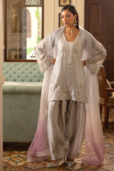 Annus Abrar | Zeh Eid Edit | Kiri-Brand:Annus Abrar-Type:Ladies Clothes-Silver Gray-Sheesha Silk-House of Maryam- Buy in UK, USA