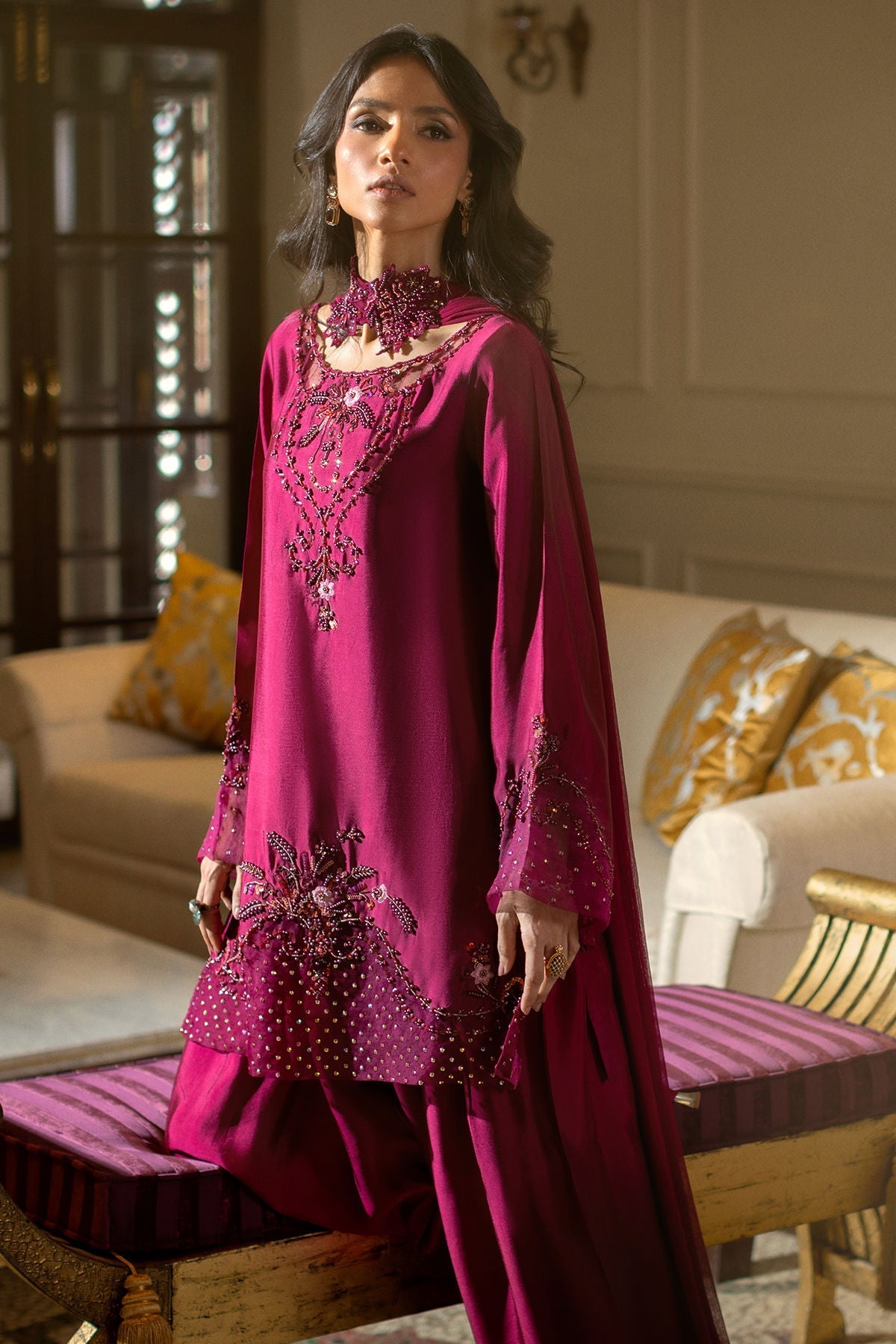Annus Abrar | Zeh Eid Edit | Zevana-Brand:Annus Abrar-Type:Ladies Clothes-Wine-Sheesha Silk-House of Maryam- Buy in UK, USA