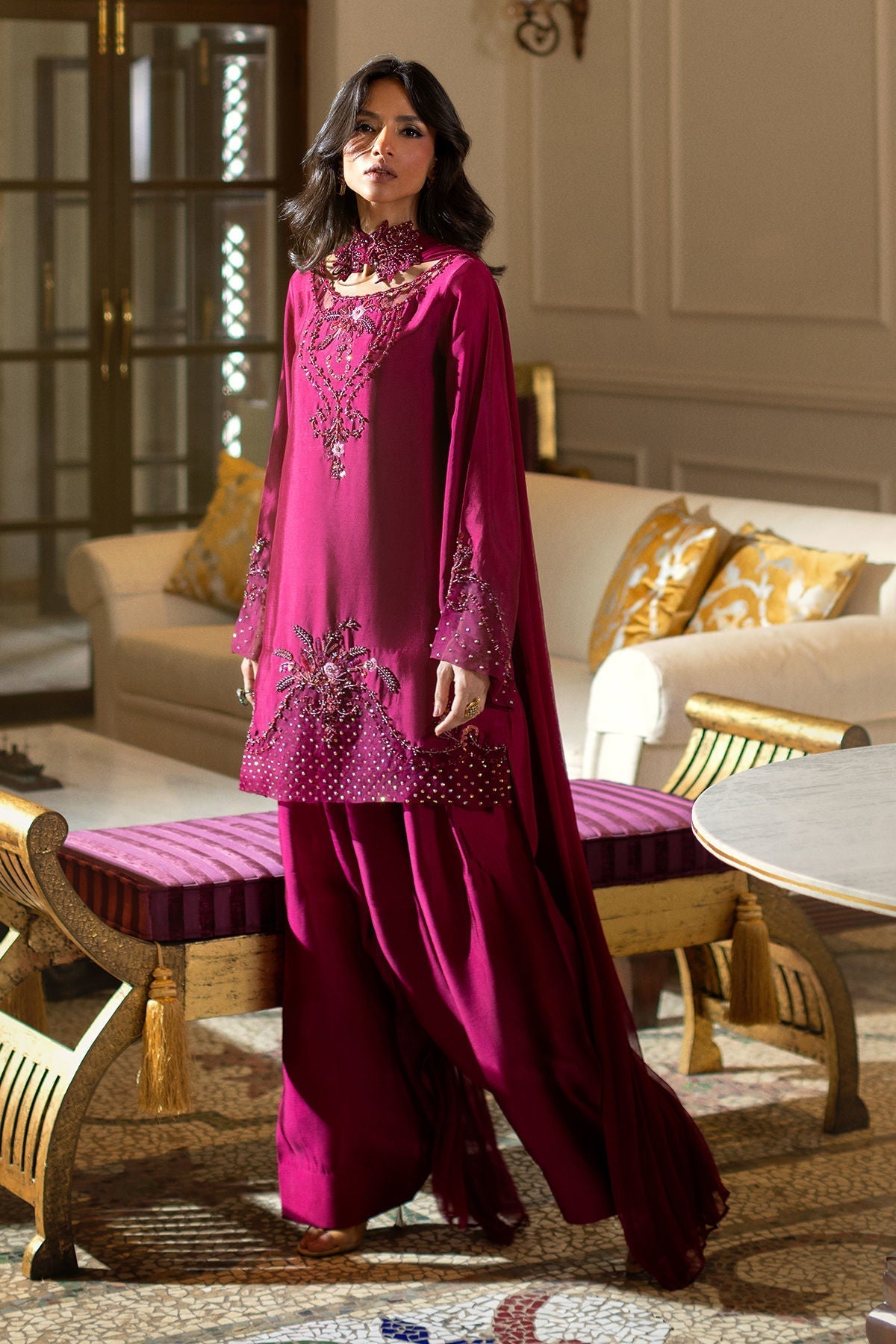 Annus Abrar | Zeh Eid Edit | Zevana-Brand:Annus Abrar-Type:Ladies Clothes-Wine-Sheesha Silk-House of Maryam- Buy in UK, USA