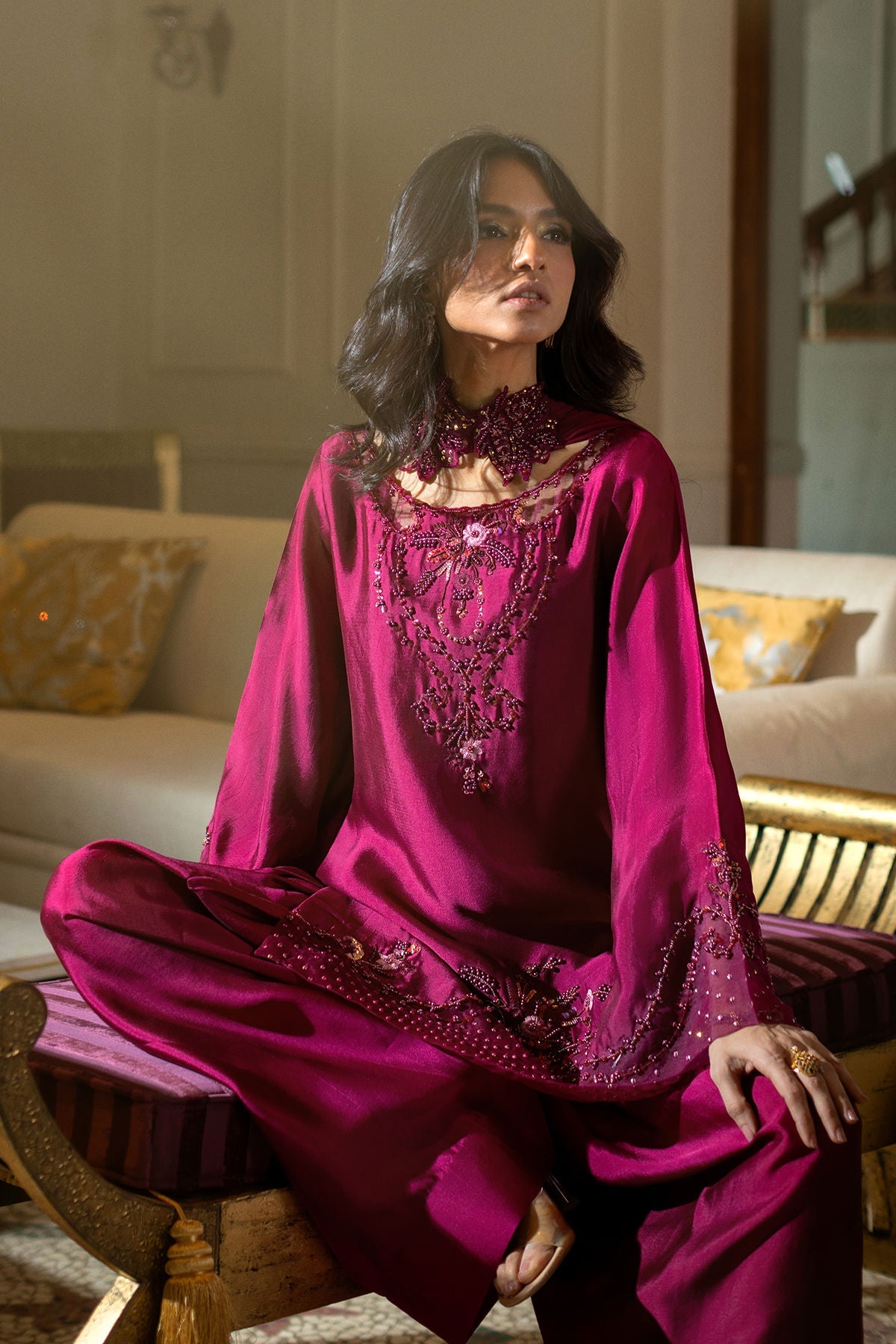 Annus Abrar | Zeh Eid Edit | Zevana-Brand:Annus Abrar-Type:Ladies Clothes-Wine-Sheesha Silk-House of Maryam- Buy in UK, USA