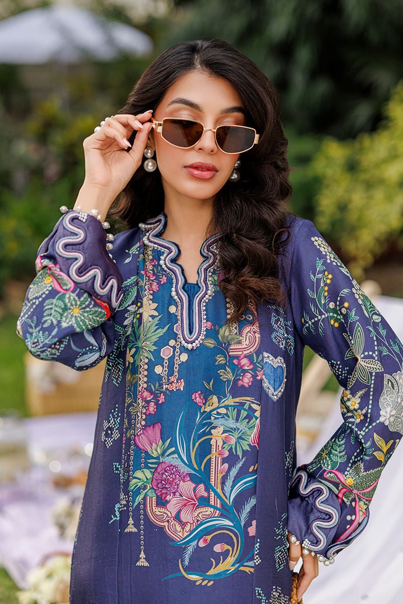 Ansab Jahangir | A Silk Afternoon Luxury Eid Silks 26 | Dusk-Brand:Ansab Jahangir-Type:Ladies Clothes-Blue-Raw Silk-House of Maryam- Buy in UK, USA