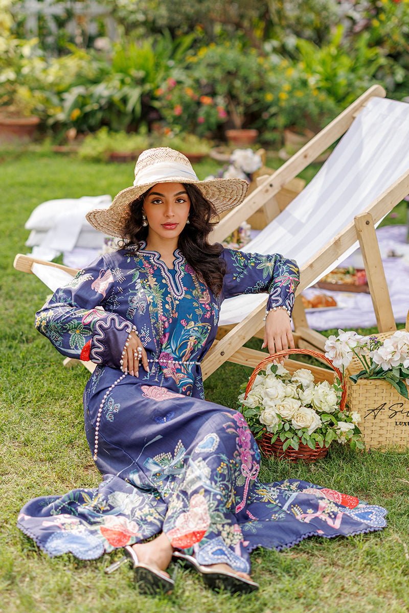 Ansab Jahangir | A Silk Afternoon Luxury Eid Silks 26 | Dusk-Brand:Ansab Jahangir-Type:Ladies Clothes-Blue-Raw Silk-House of Maryam- Buy in UK, USA