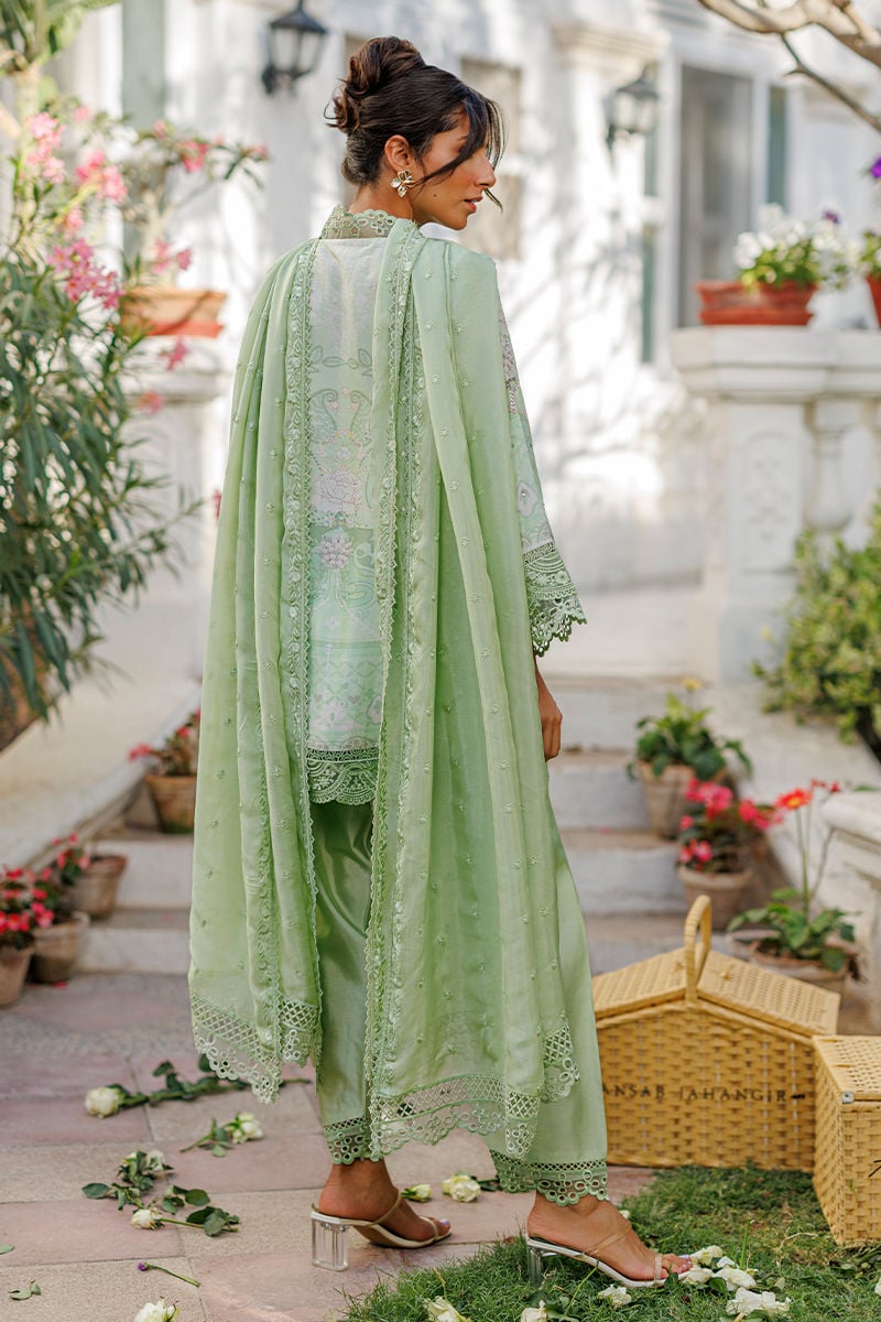 Ansab Jahangir | A Silk Afternoon Luxury Eid Silks 26 | Evie-Brand:Ansab Jahangir-Type:Ladies Clothes-Mint Gray-Raw Silk-House of Maryam- Buy in UK, USA