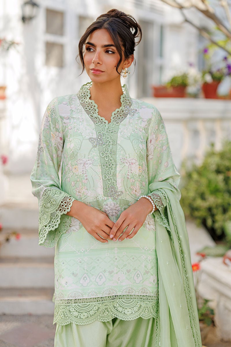 Ansab Jahangir | A Silk Afternoon Luxury Eid Silks 26 | Evie-Brand:Ansab Jahangir-Type:Ladies Clothes-Mint Gray-Raw Silk-House of Maryam- Buy in UK, USA