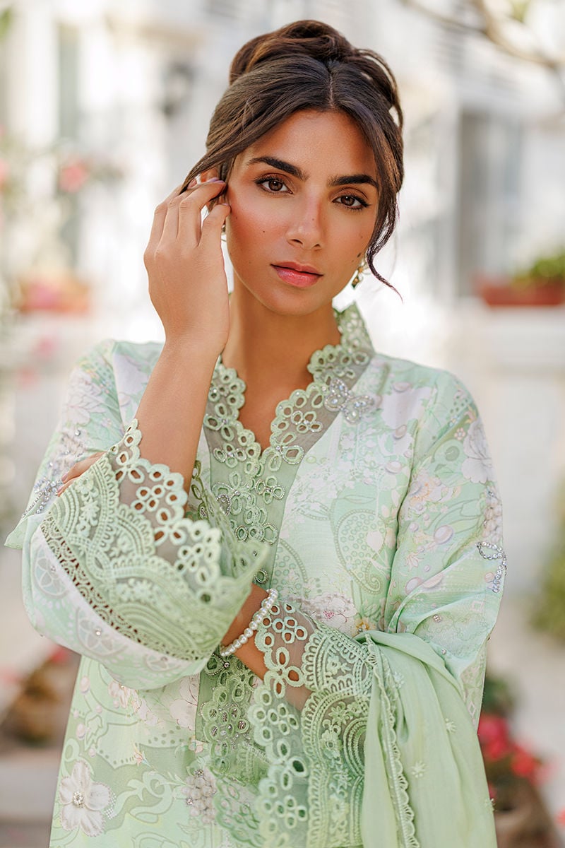 Ansab Jahangir | A Silk Afternoon Luxury Eid Silks 26 | Evie-Brand:Ansab Jahangir-Type:Ladies Clothes-Mint Gray-Raw Silk-House of Maryam- Buy in UK, USA