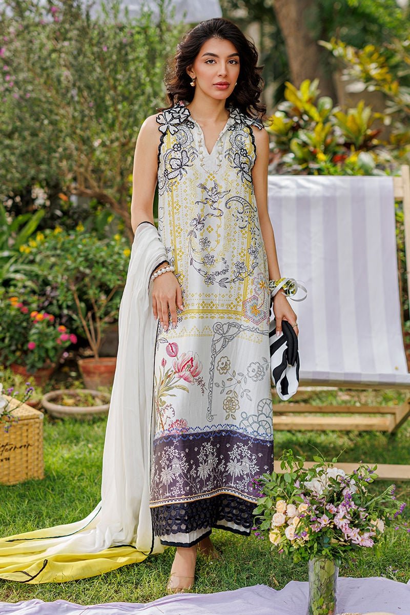 Ansab Jahangir | A Silk Afternoon Luxury Eid Silks 26 | Honeydew-Brand:Ansab Jahangir-Type:Ladies Clothes-Off White-Raw Silk-House of Maryam- Buy in UK, USA