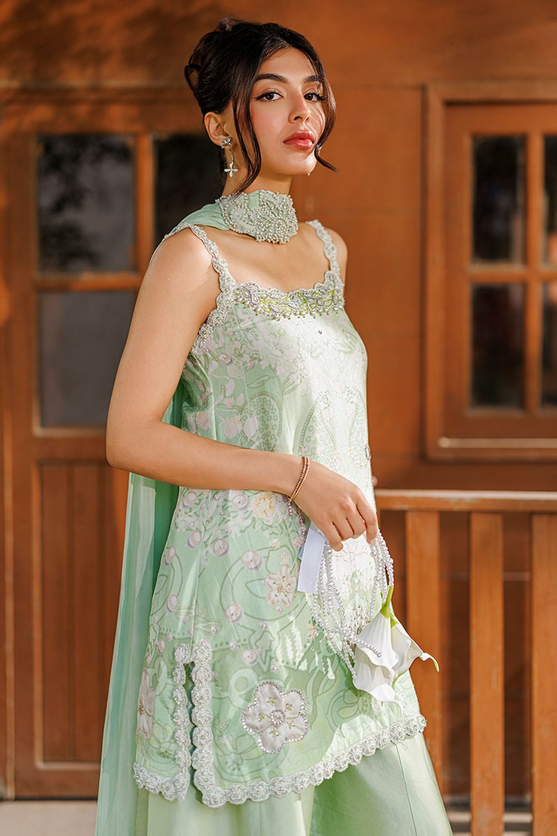 Ansab Jahangir | A Silk Afternoon Luxury Eid Silks 26 | Marjorie-Brand:Ansab Jahangir-Type:Ladies Clothes-Pastel Mint-Raw Silk-House of Maryam- Buy in UK, USA