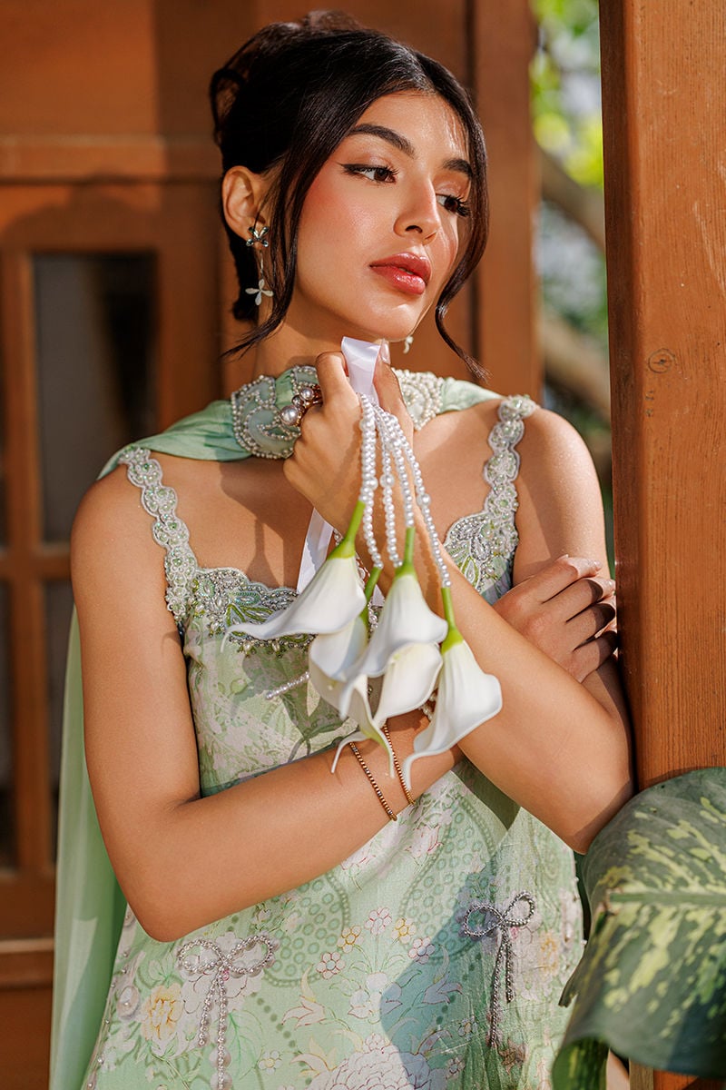 Ansab Jahangir | A Silk Afternoon Luxury Eid Silks 26 | Marjorie-Brand:Ansab Jahangir-Type:Ladies Clothes-Pastel Mint-Raw Silk-House of Maryam- Buy in UK, USA