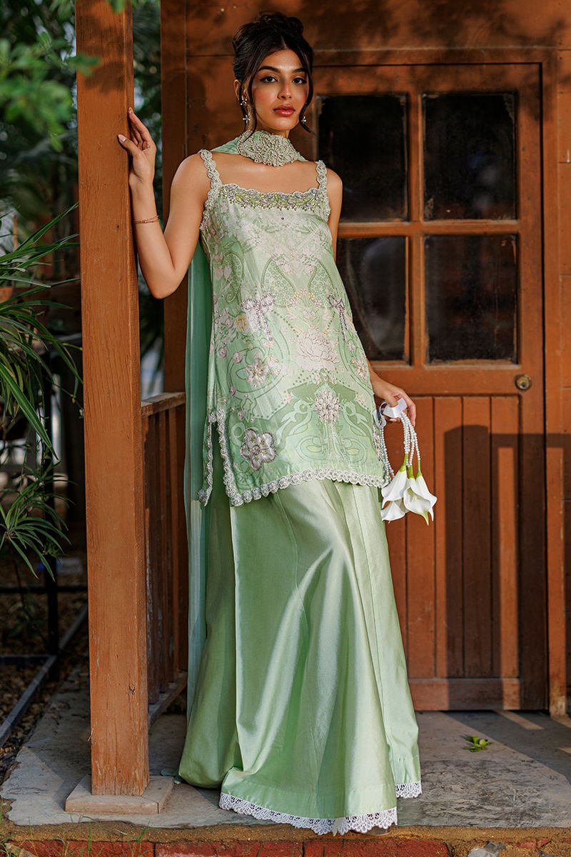 Ansab Jahangir | A Silk Afternoon Luxury Eid Silks 26 | Marjorie-Brand:Ansab Jahangir-Type:Ladies Clothes-Pastel Mint-Raw Silk-House of Maryam- Buy in UK, USA