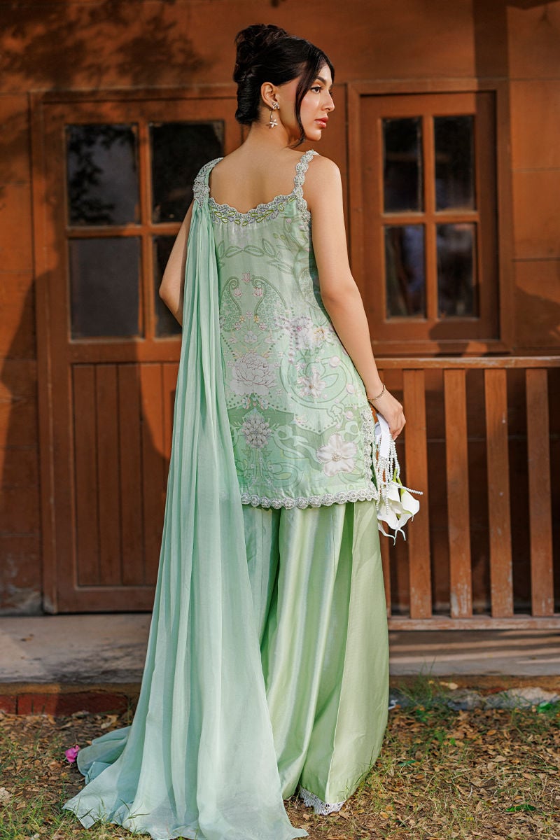Ansab Jahangir | A Silk Afternoon Luxury Eid Silks 26 | Marjorie-Brand:Ansab Jahangir-Type:Ladies Clothes-Pastel Mint-Raw Silk-House of Maryam- Buy in UK, USA