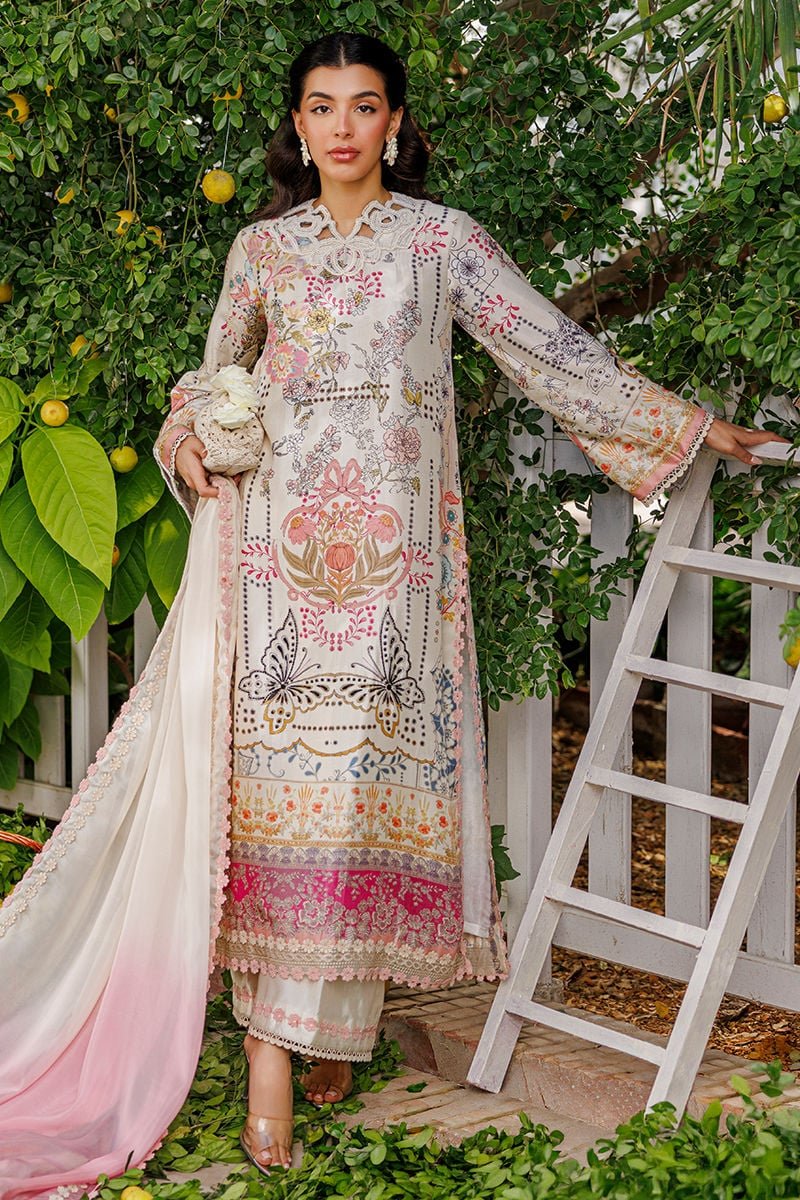 Ansab Jahangir | A Silk Afternoon Luxury Eid Silks 26 | Petaline-Brand:Ansab Jahangir-Type:Ladies Clothes-Ivory-Raw Silk-House of Maryam- Buy in UK, USA