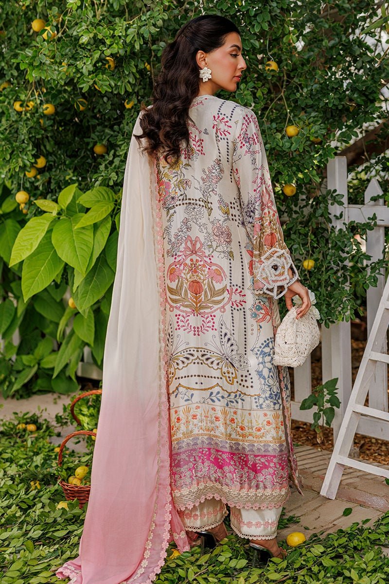 Ansab Jahangir | A Silk Afternoon Luxury Eid Silks 26 | Petaline-Brand:Ansab Jahangir-Type:Ladies Clothes-Ivory-Raw Silk-House of Maryam- Buy in UK, USA