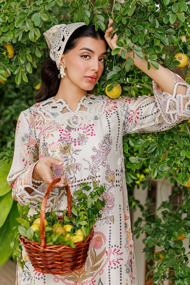 Ansab Jahangir | A Silk Afternoon Luxury Eid Silks 26 | Petaline-Brand:Ansab Jahangir-Type:Ladies Clothes-Ivory-Raw Silk-House of Maryam- Buy in UK, USA