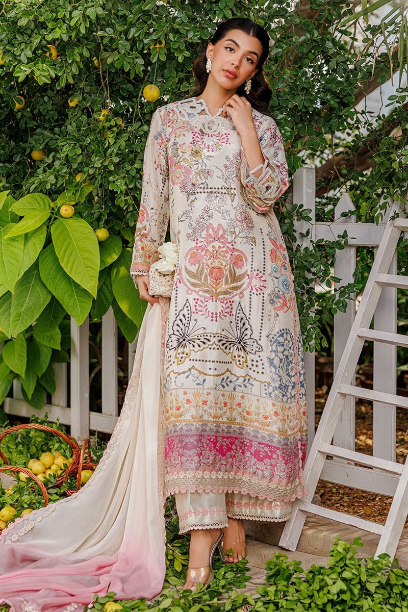 Ansab Jahangir | A Silk Afternoon Luxury Eid Silks 26 | Petaline-Brand:Ansab Jahangir-Type:Ladies Clothes-Ivory-Raw Silk-House of Maryam- Buy in UK, USA