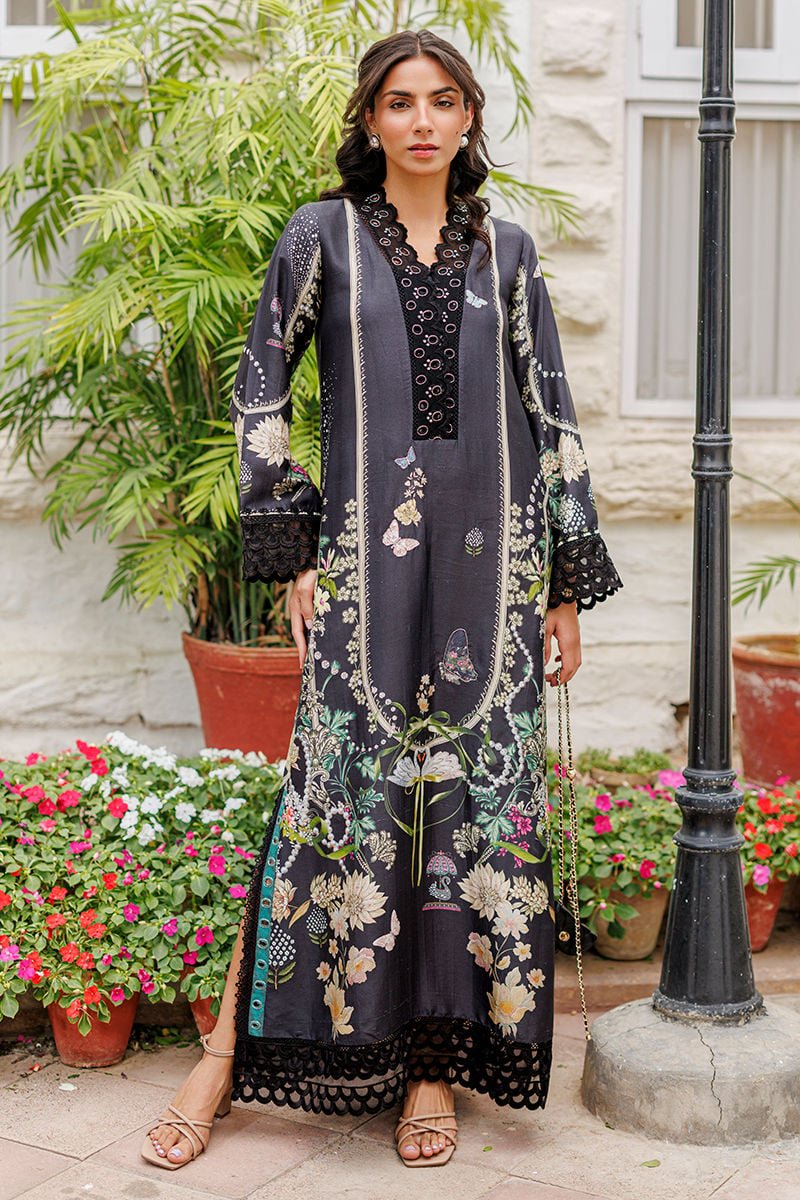 Ansab Jahangir | A Silk Afternoon Luxury Eid Silks 26 | Tisara-Brand:Ansab Jahangir-Type:Ladies Clothes-Black-Raw Silk-House of Maryam- Buy in UK, USA