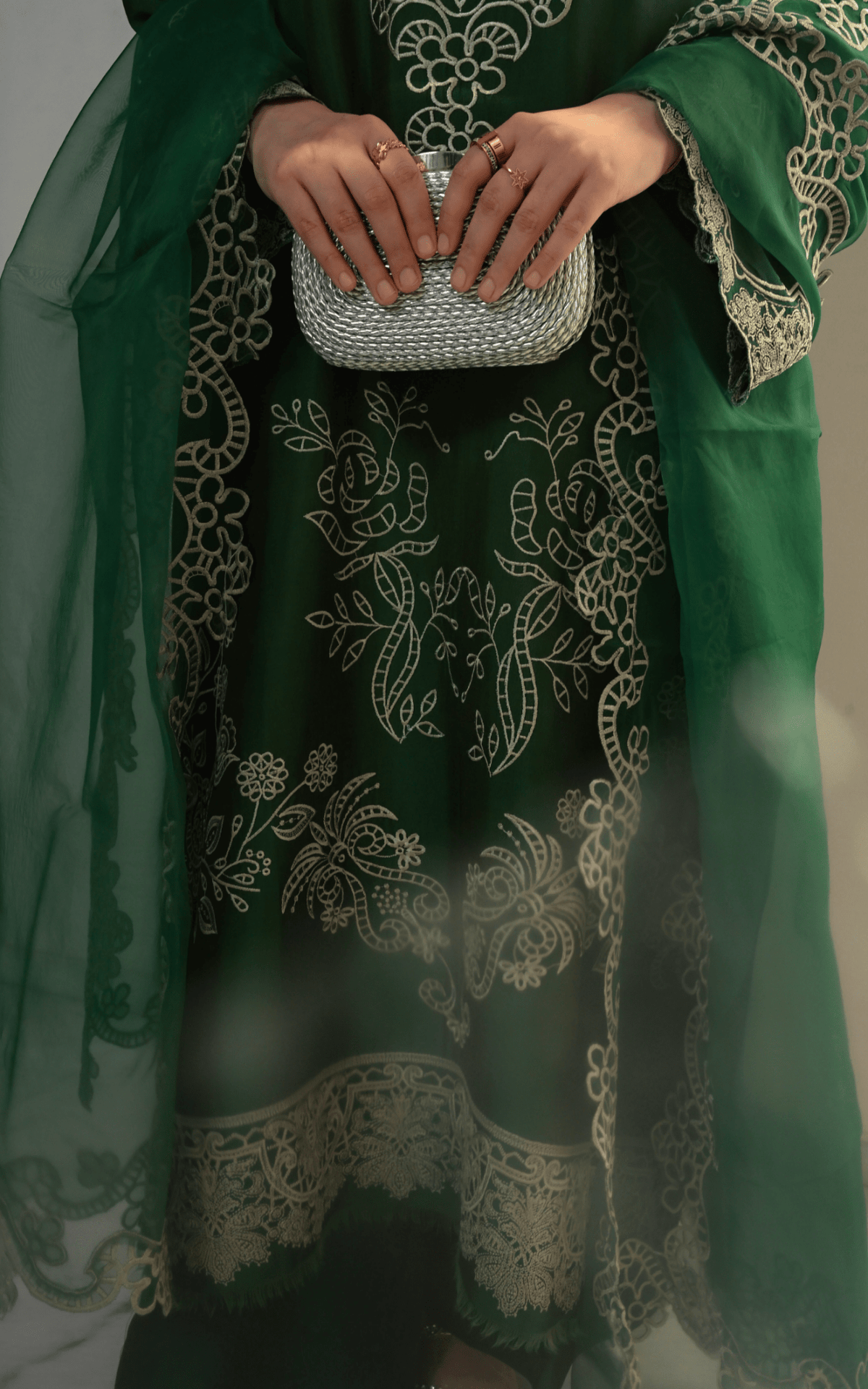Asifa and Nabeel | Silk Edit 26 | Emerald Hues-Brand:Asifa and Nabeel-Type:Ladies Clothes-Bold Green-Tissue Silk-House of Maryam- Buy in UK, USA