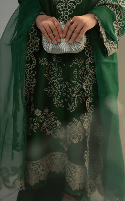 Asifa and Nabeel | Silk Edit 26 | Emerald Hues-Brand:Asifa and Nabeel-Type:Ladies Clothes-Bold Green-Tissue Silk-House of Maryam- Buy in UK, USA