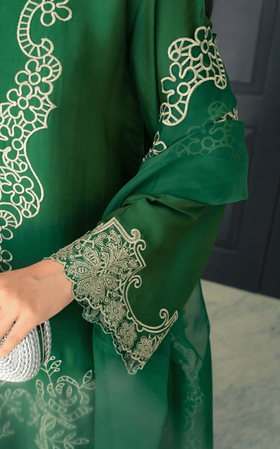 Asifa and Nabeel | Silk Edit 26 | Emerald Hues-Brand:Asifa and Nabeel-Type:Ladies Clothes-Bold Green-Tissue Silk-House of Maryam- Buy in UK, USA