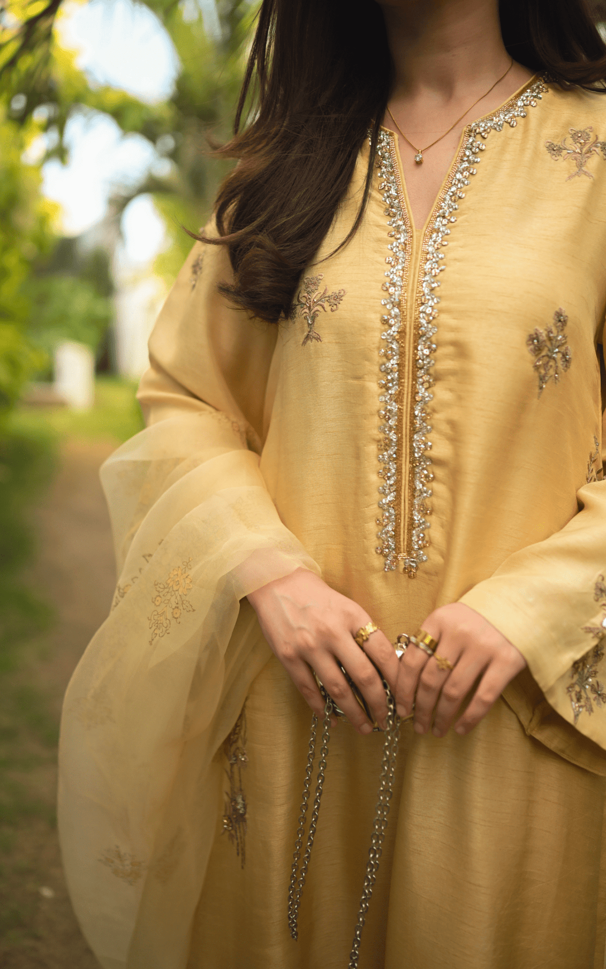 Asifa and Nabeel | Silk Edit 26 | Gilded Primrose-Brand:Asifa and Nabeel-Type:Ladies Clothes-Butter Yellow-Tissue Silk-House of Maryam- Buy in UK, USA