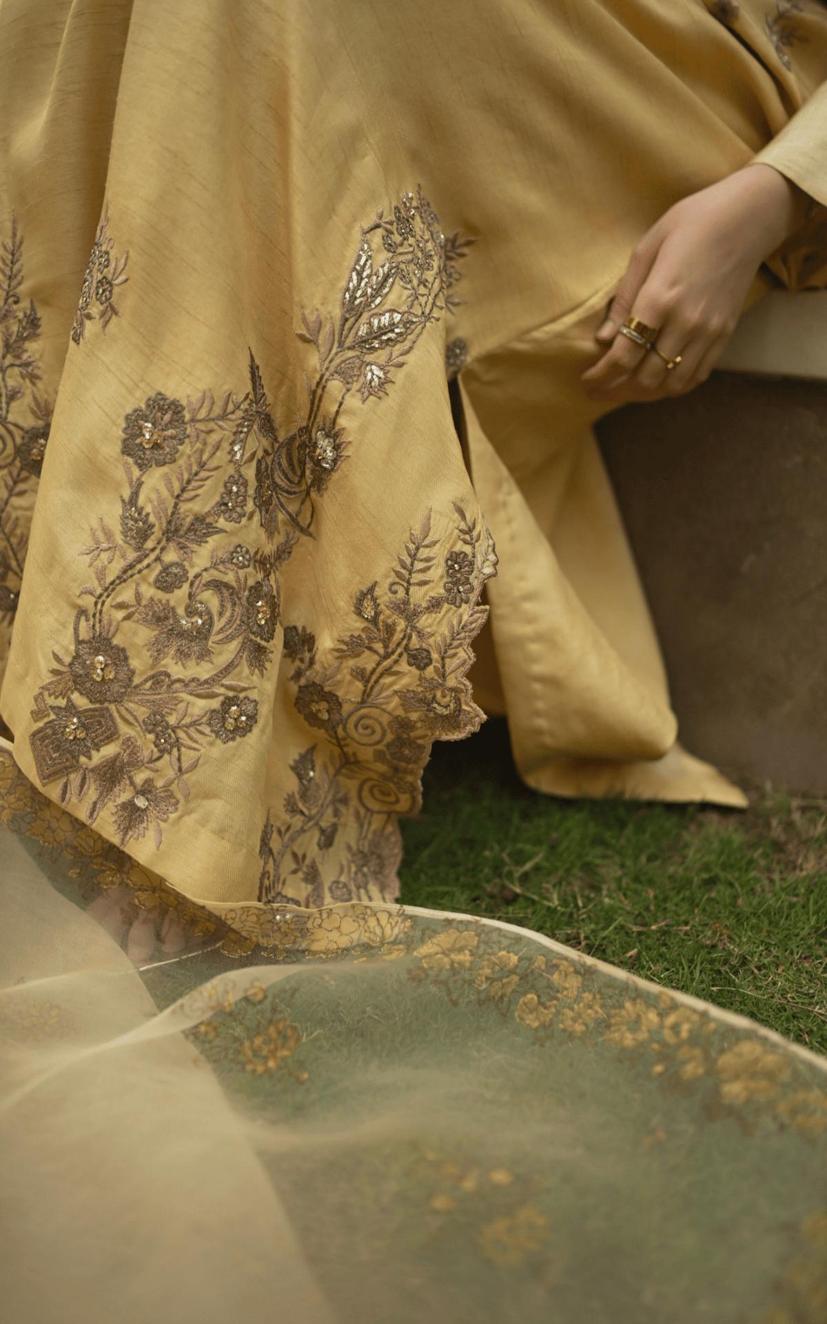 Asifa and Nabeel | Silk Edit 26 | Gilded Primrose-Brand:Asifa and Nabeel-Type:Ladies Clothes-Butter Yellow-Tissue Silk-House of Maryam- Buy in UK, USA