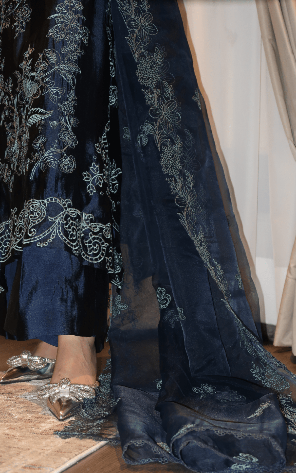 Asifa and Nabeel | Silk Edit 26 | Midnight Blue-Brand:Asifa and Nabeel-Type:Ladies Clothes-Midnight Blue-Tissue Silk-House of Maryam- Buy in UK, USA
