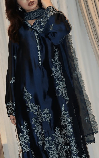 Asifa and Nabeel | Silk Edit 26 | Midnight Blue-Brand:Asifa and Nabeel-Type:Ladies Clothes-Midnight Blue-Tissue Silk-House of Maryam- Buy in UK, USA