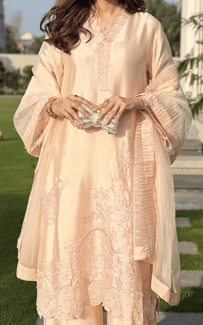 Asifa and Nabeel | Silk Edit 26 | Peach Nectar-Brand:Asifa and Nabeel-Type:Ladies Clothes-Peach Cream-Tissue Silk-House of Maryam- Buy in UK, USA