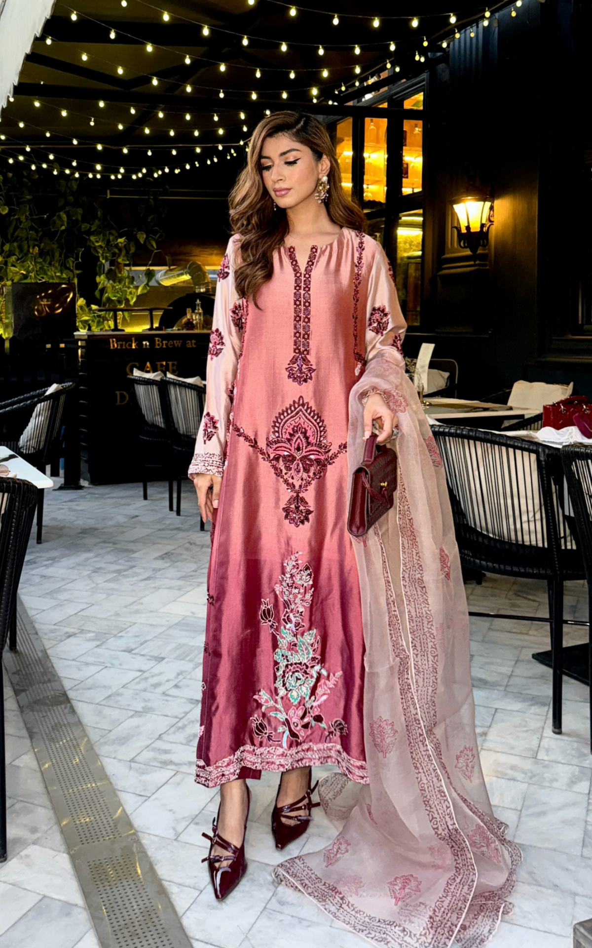 Asifa and Nabeel | Silk Edit 26 | Rose Noir-Brand:Asifa and Nabeel-Type:Ladies Clothes-Salmon Pink-Tissue Silk-House of Maryam- Buy in UK, USA